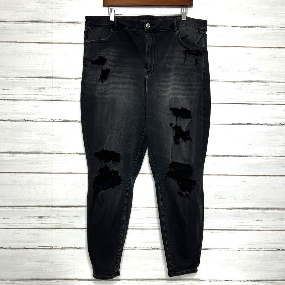 American Eagle Jeans Super Hi-Rise Black Wash Denim Jegging Plus Size 20 Short